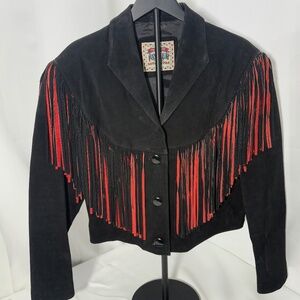 Vintage Adler cropped suede black fringed medium jacket